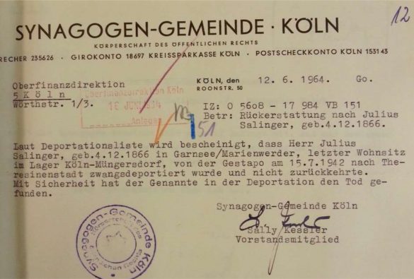 Deportation / acceptance of death: Julius Salinger